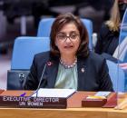 Sima Bahous, Executive Director of UN Women, briefs the Security Council meeting on women and peace and security, with a focus on women's economic inclusion and participation as a key to building peace. Photo: UN Photo/Manuel Elías.